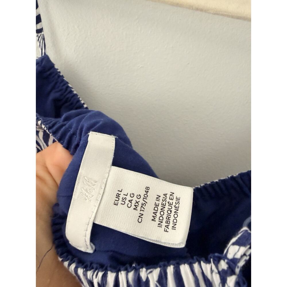 H&M Cotton Smocked Blue White Midi Strappy Sundress L - Picture 5 of 8